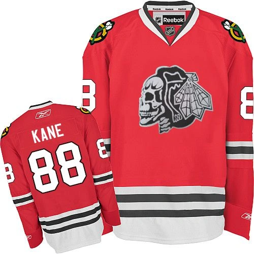 Kid's Chicago Blackhawks #88 Patrick Kane Authentic Red White Skull Reebok Jersey