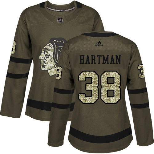 Women's Chicago Blackhawks #38 Ryan Hartman Premier Green Salute to Service Adidas Jersey