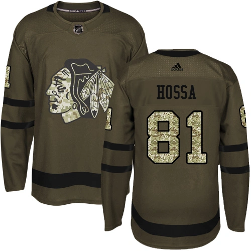 Kid's Chicago Blackhawks #81 Marian Hossa Authentic Green Salute to Service Adidas Jersey
