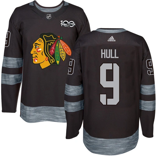 Chicago Blackhawks #9 Bobby Hull Authentic Black 1917-2017 100th Anniversary Adidas Jersey