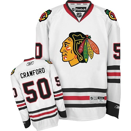 Women's Chicago Blackhawks #50 Corey Crawford Premier White Away Reebok Jersey