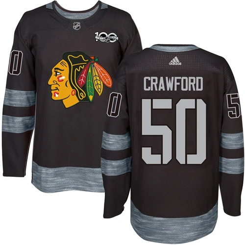Chicago Blackhawks #50 Corey Crawford Authentic Black 1917-2017 100th Anniversary Adidas Jersey Chicago Blackhawks #50 Corey Crawford Authentic Black 1917-2017 100th Anniversary Adidas Jersey