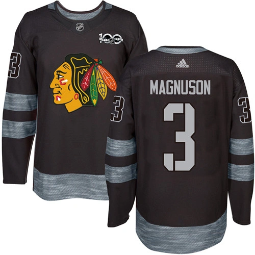 Chicago Blackhawks #3 Keith Magnuson Authentic Black 1917-2017 100th Anniversary Adidas Jersey