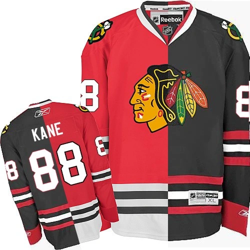 Chicago Blackhawks #88 Patrick Kane Authentic Red/Black Split Fashion Reebok Jersey