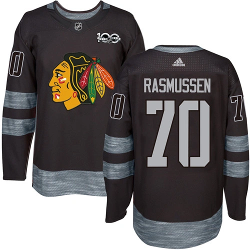 Chicago Blackhawks #70 Dennis Rasmussen Premier Black 1917-2017 100th Anniversary Adidas Jersey