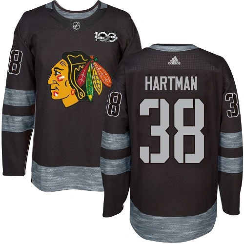 Chicago Blackhawks #38 Ryan Hartman Authentic Black 1917-2017 100th Anniversary Adidas Jersey