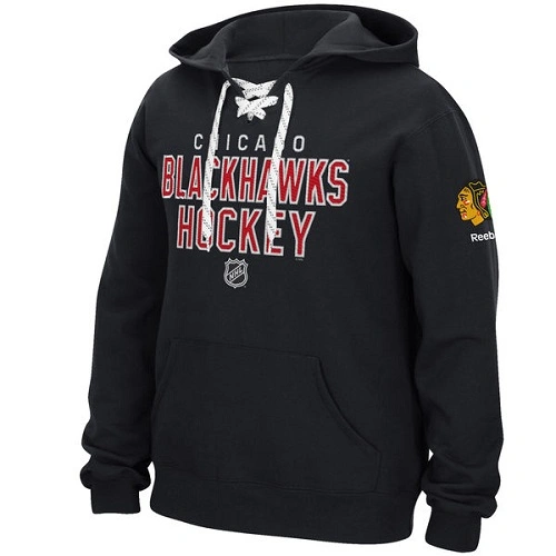 Chicago Blackhawks Reebok Stitch Em Up Lace Black Hoodie Sweather Chicago Blackhawks Reebok Stitch Em Up Lace Black Hoodie Sweather
