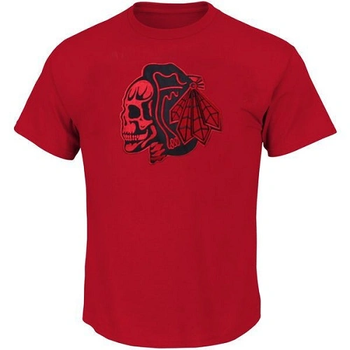 Chicago Blackhawks T-Shirts - Red/Red Skull Chicago Blackhawks T-Shirts - Red/Red Skull