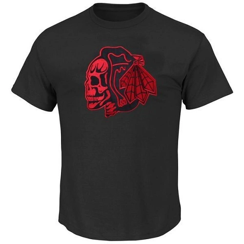 Chicago Blackhawks T-Shirts - Black/Red Skull Chicago Blackhawks T-Shirts - Black/Red Skull