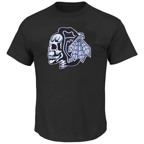 Chicago Blackhawks T-Shirts - Black/White Skull Chicago Blackhawks T-Shirts - Black/White Skull