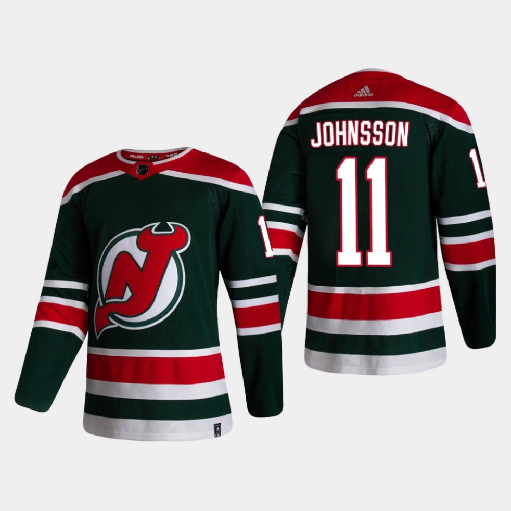 Men's New Jersey Devils Andreas Johnsson #11 2021 Season Reverse Retro Authentic Special Edition Green Jersey Men's New Jersey Devils Andreas Johnsson #11 2021 Season Reverse Retro Authentic Special Edition Green Jersey