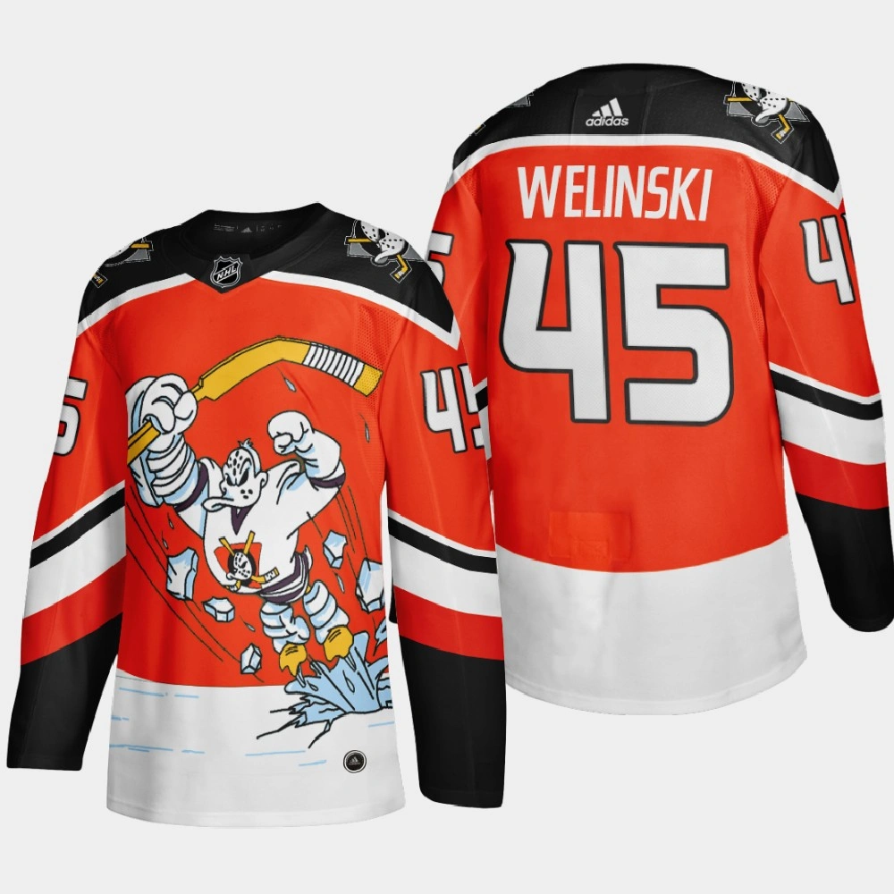 Men Anaheim Ducks Andy Welinski #45 2021 Season Reverse Retro Third Authentic Orange Jersey Men Anaheim Ducks Andy Welinski #45 2021 Season Reverse Retro Third Authentic Orange Jersey