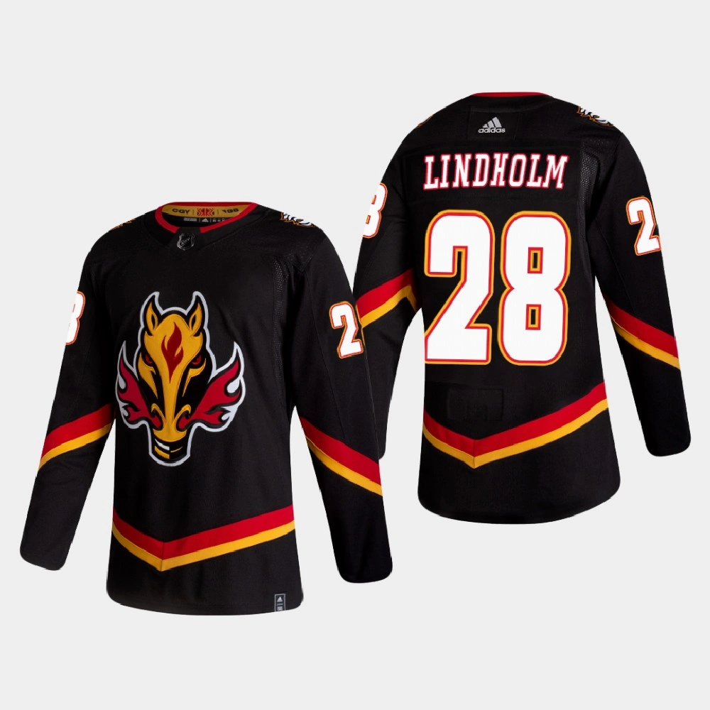 Women's Men's Calgary Flames Elias Lindholm #28 2021 Season Reverse Retro Authentic Black Jersey Women's Men's Calgary Flames Elias Lindholm #28 2021 Season Reverse Retro Authentic Black Jersey