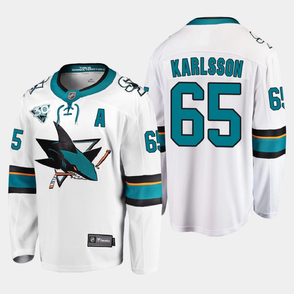 Youth San Jose Sharks Erik Karlsson #65 2021 Season Reverse Retro 30th Anniversary White Jersey