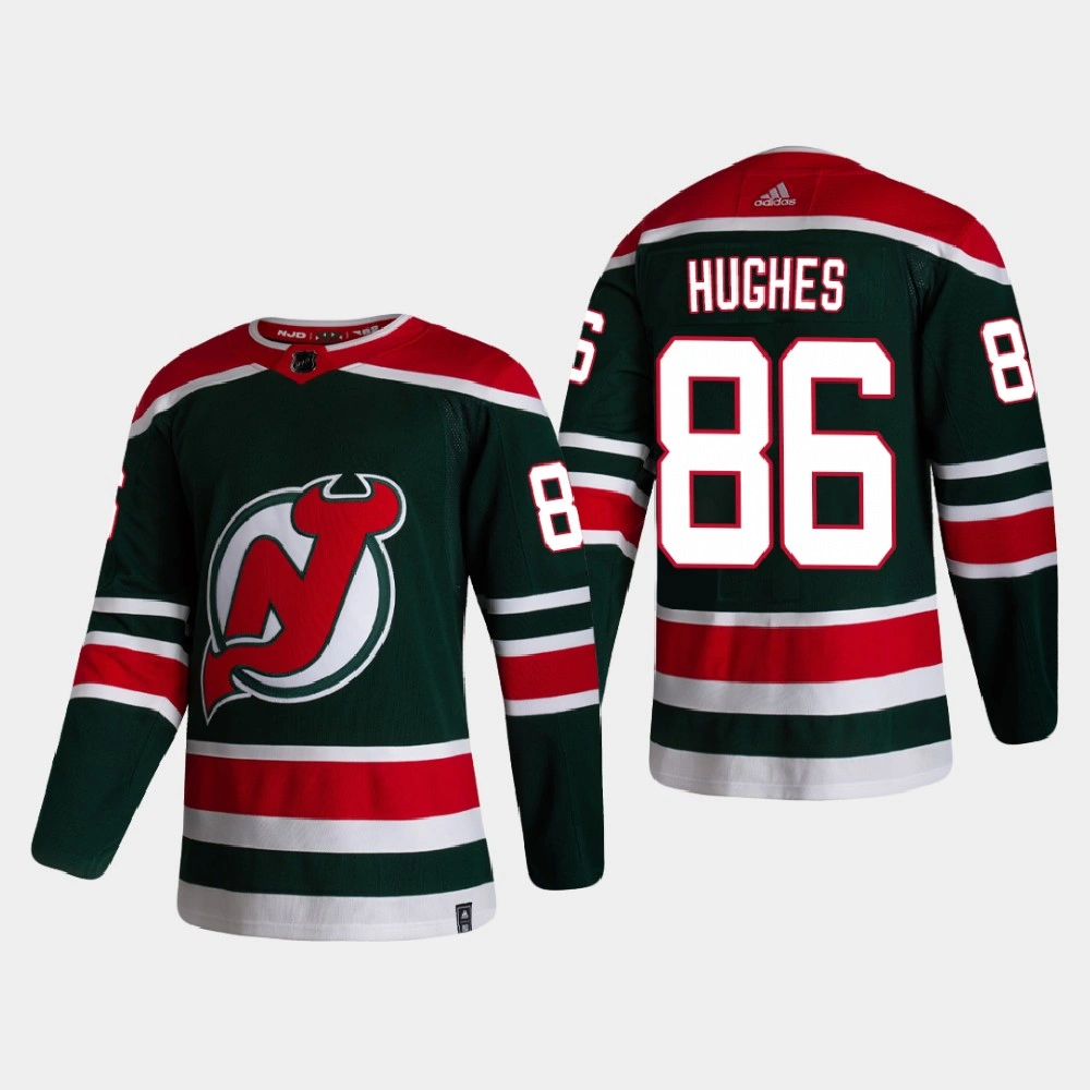Men's New Jersey Devils Jack Hughes #86 2021 Season Reverse Retro Authentic Special Edition Green Jersey Men's New Jersey Devils Jack Hughes #86 2021 Season Reverse Retro Authentic Special Edition Green Jersey