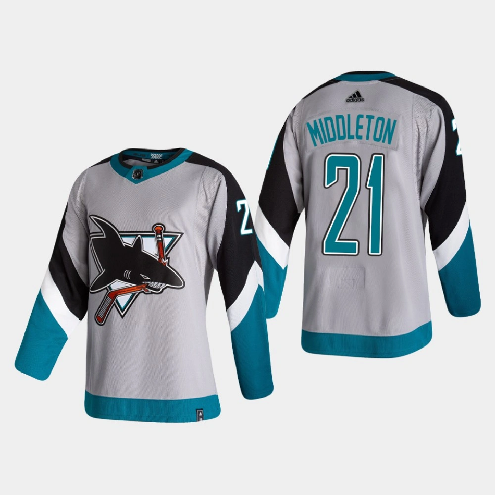 Women's San Jose Sharks Jacob Middleton #21 2021 Season Reverse Retro Authentic Special Edition Gray Jersey