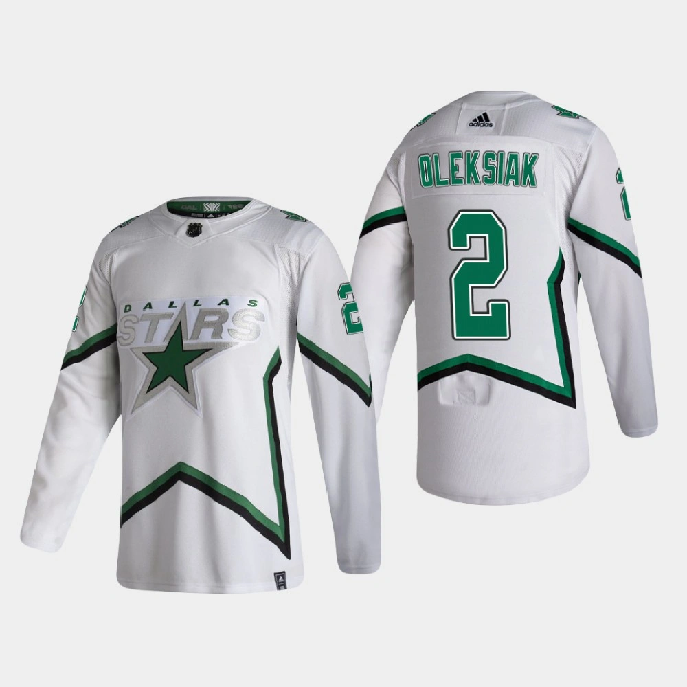 Men's Dallas Stars Jamie Oleksiak #2 2021 Season Reverse Retro Authentic White Jersey Men's Dallas Stars Jamie Oleksiak #2 2021 Season Reverse Retro Authentic White Jersey