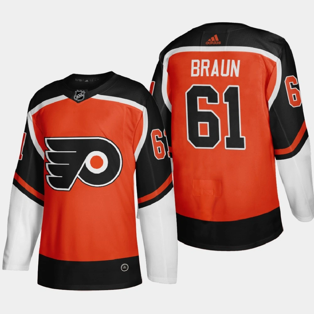 Men Philadelphia Flyers Justin Braun #61 2021 Season Reverse Retro Fourth Authentic Orange Jersey
