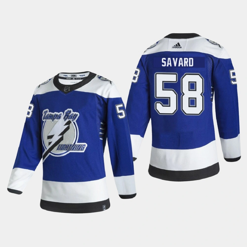 Youth Tampa Bay Lightning David Savard #58 2021 Season Reverse Retro Authentic Blue Jersey