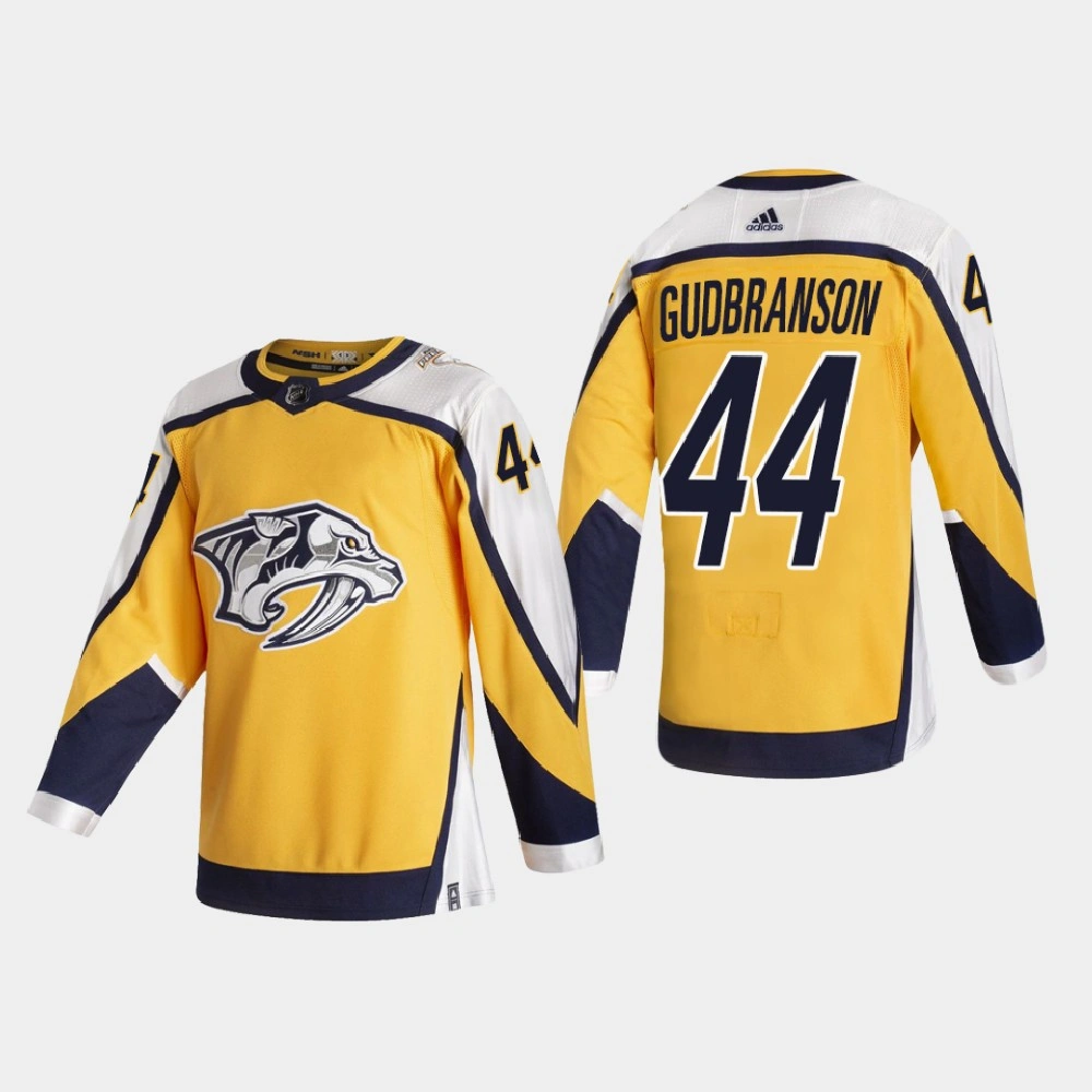 Men's Nashville Predators Erik Gudbranson #44 2021 Season Reverse Retro Authentic Gold Jersey Men's Nashville Predators Erik Gudbranson #44 2021 Season Reverse Retro Authentic Gold Jersey