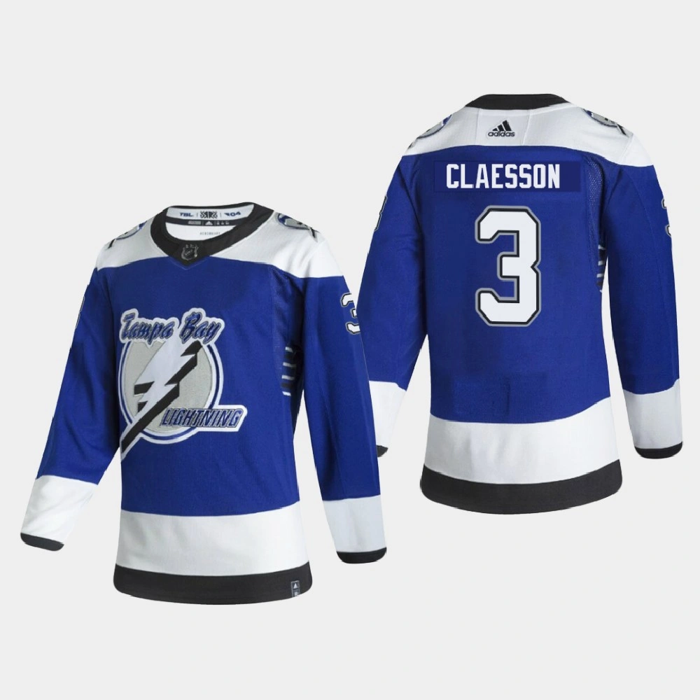 Women's Tampa Bay Lightning Fredrik Claesson #3 2021 Season Reverse Retro Authentic Blue Jersey Women's Tampa Bay Lightning Fredrik Claesson #3 2021 Season Reverse Retro Authentic Blue Jersey