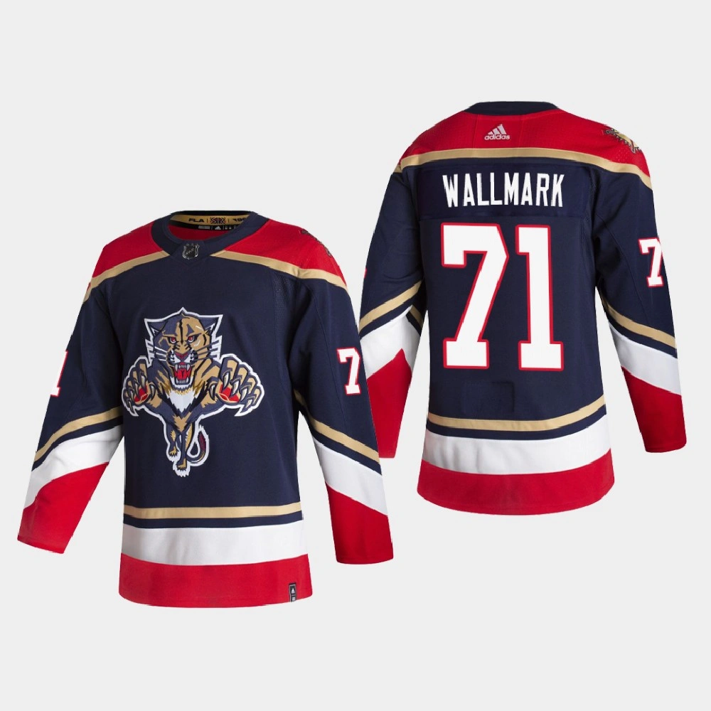 Men's Florida Panthers Lucas Wallmark #71 2021 Season Reverse Retro Authentic Navy Jersey Men's Florida Panthers Lucas Wallmark #71 2021 Season Reverse Retro Authentic Navy Jersey