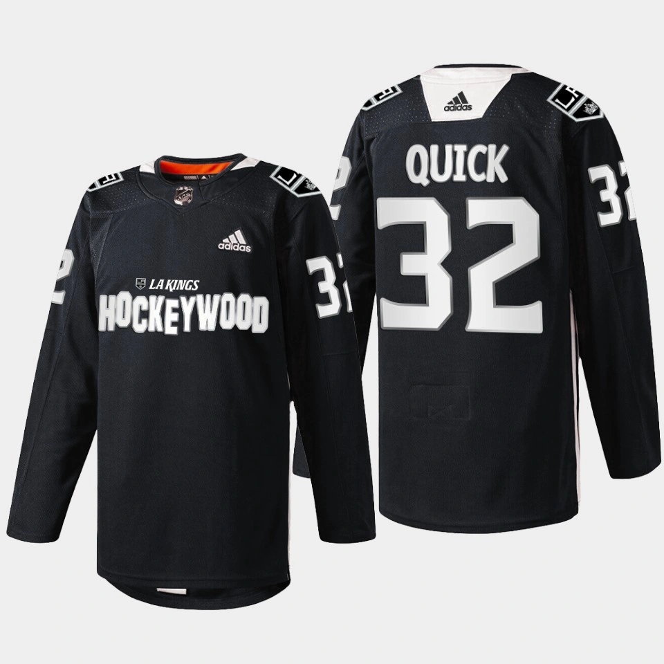 Youth Los Angeles Kings Jonathan Quick #32 Hockey Wood Black 2022 Jersey Warm-Up