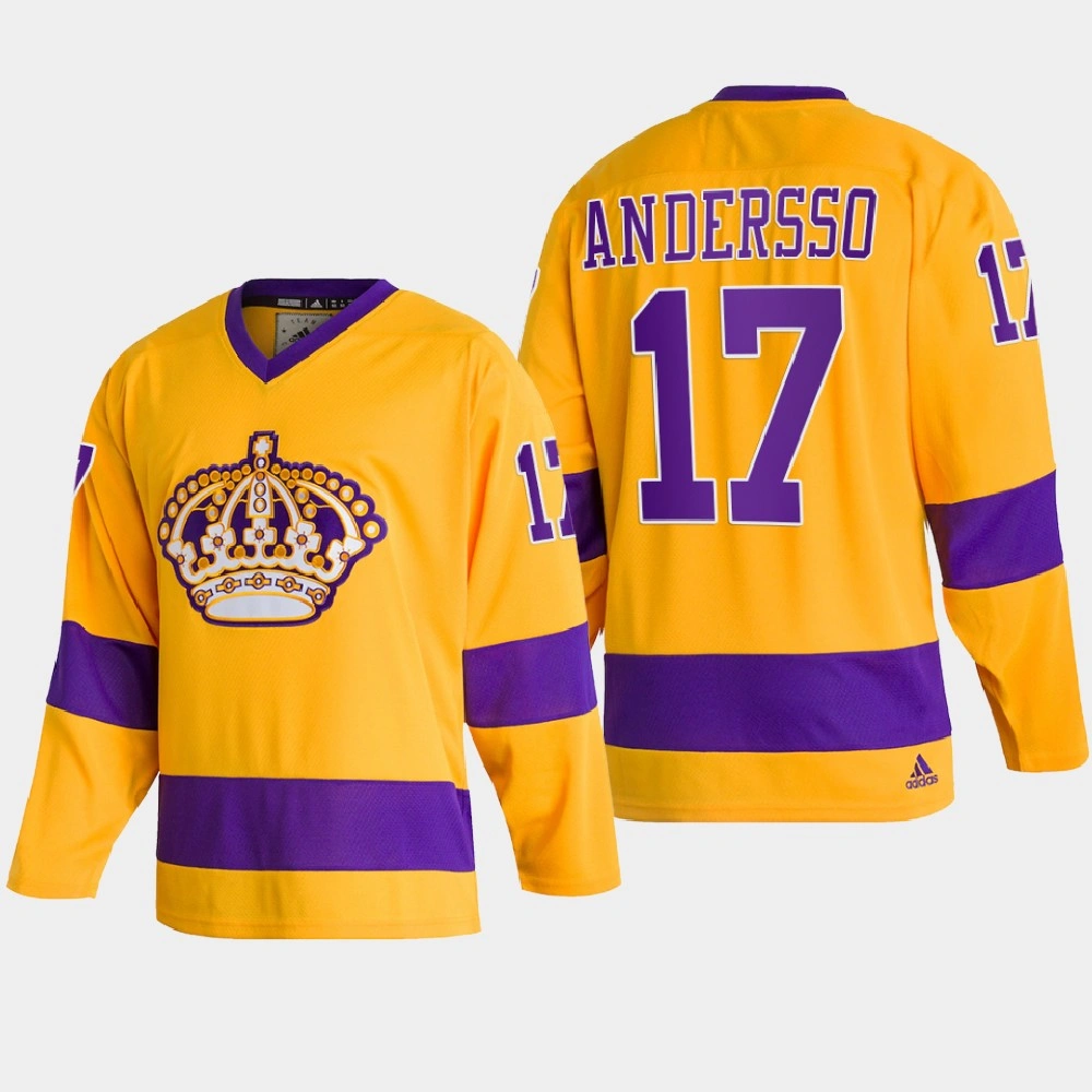 Los Angeles Kings Lias Andersson #17 Team Classics Gold 2022 Jersey Throwback Los Angeles Kings Lias Andersson #17 Team Classics Gold 2022 Jersey Throwback