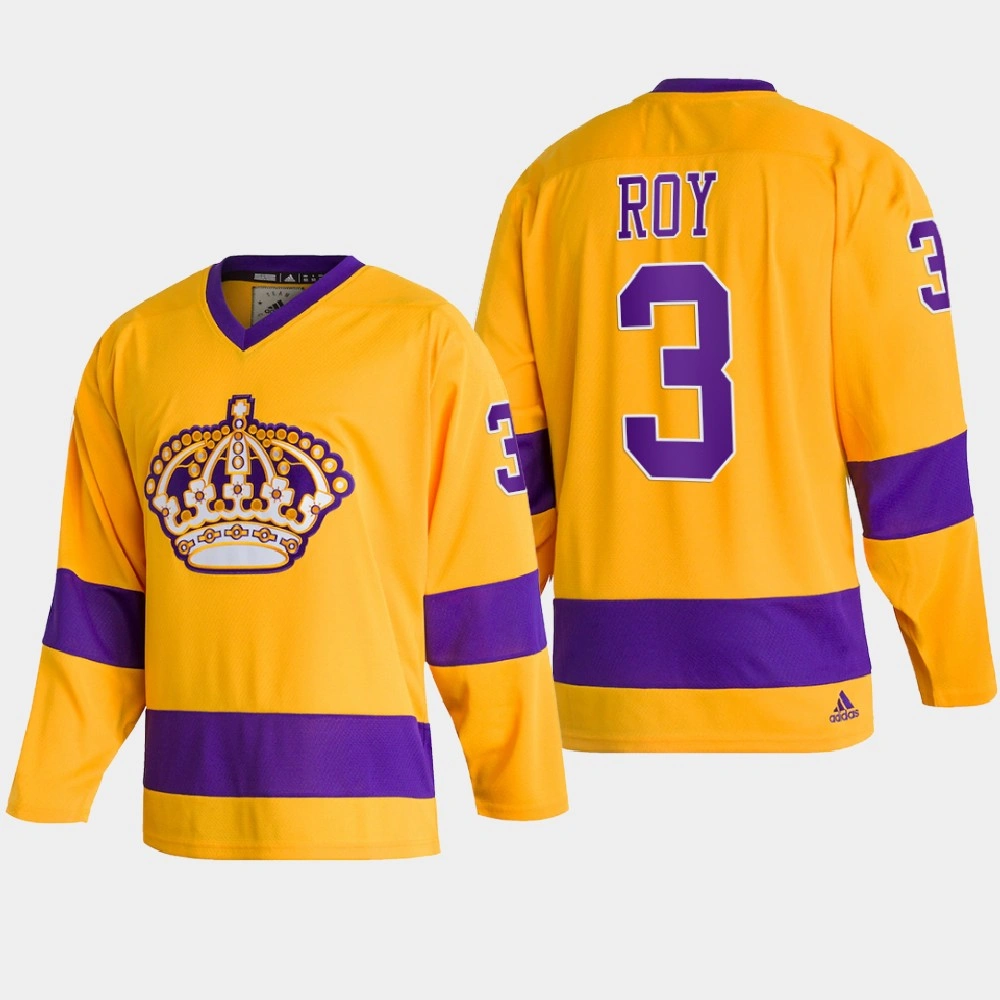 Los Angeles Kings Matt Roy #3 Team Classics Gold 2022 Jersey Throwback Los Angeles Kings Matt Roy #3 Team Classics Gold 2022 Jersey Throwback