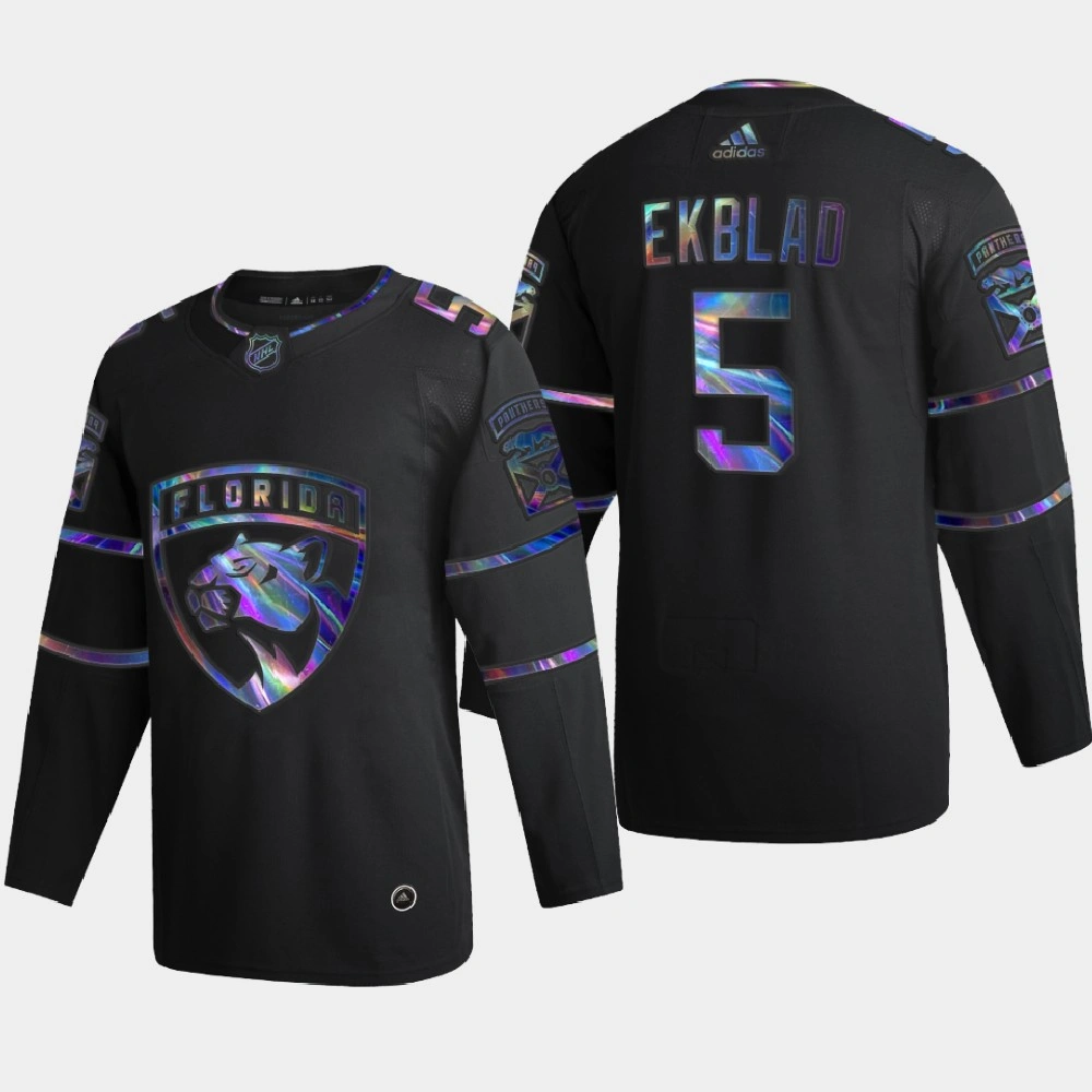 Men's Florida Panthers Aaron Ekblad #5 Iridescent Holographic Authentic Black Jersey