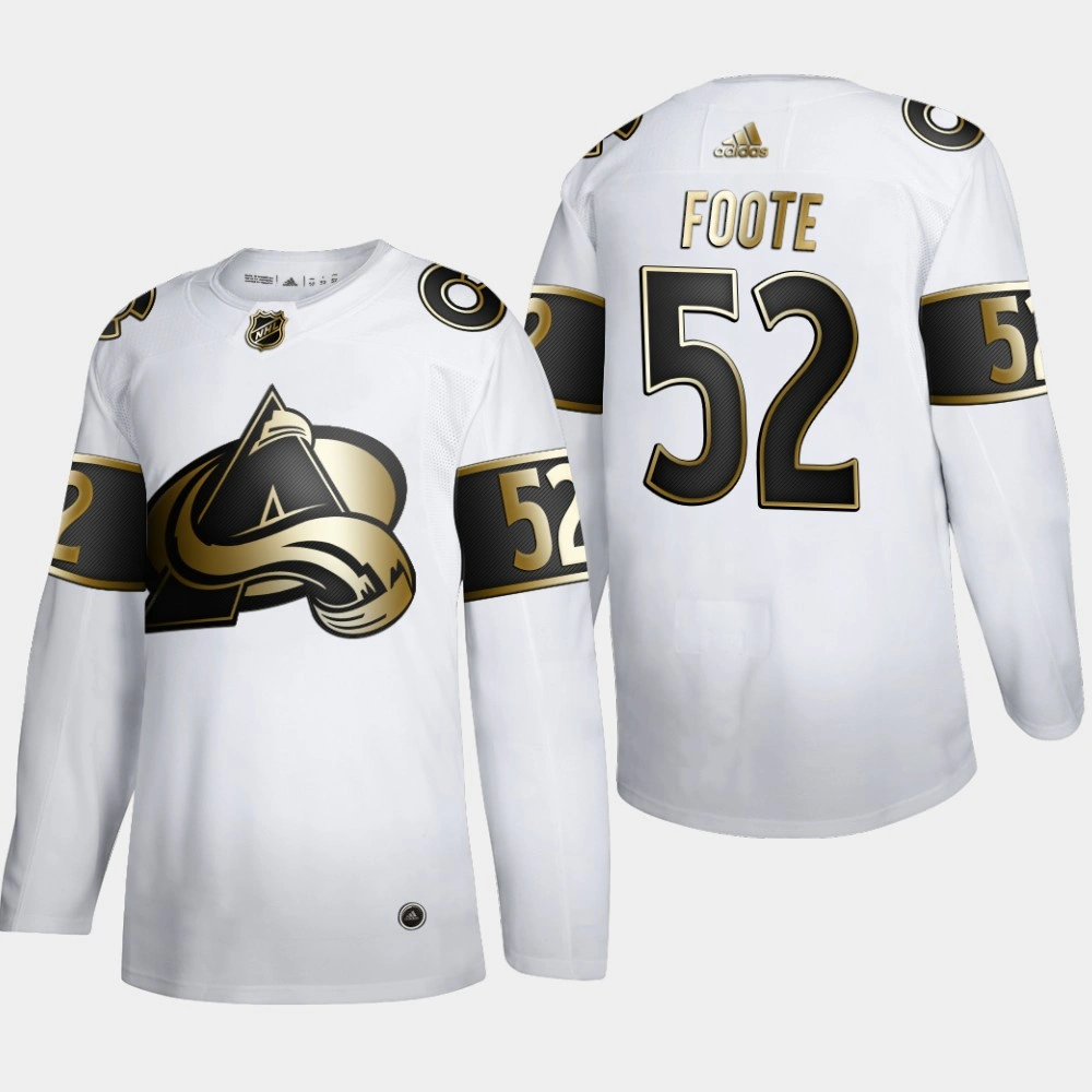 Men's Colorado Avalanche Adam Foote #52 NHL Golden Edition White Retired Authentic Jersey Men's Colorado Avalanche Adam Foote #52 NHL Golden Edition White Retired Authentic Jersey