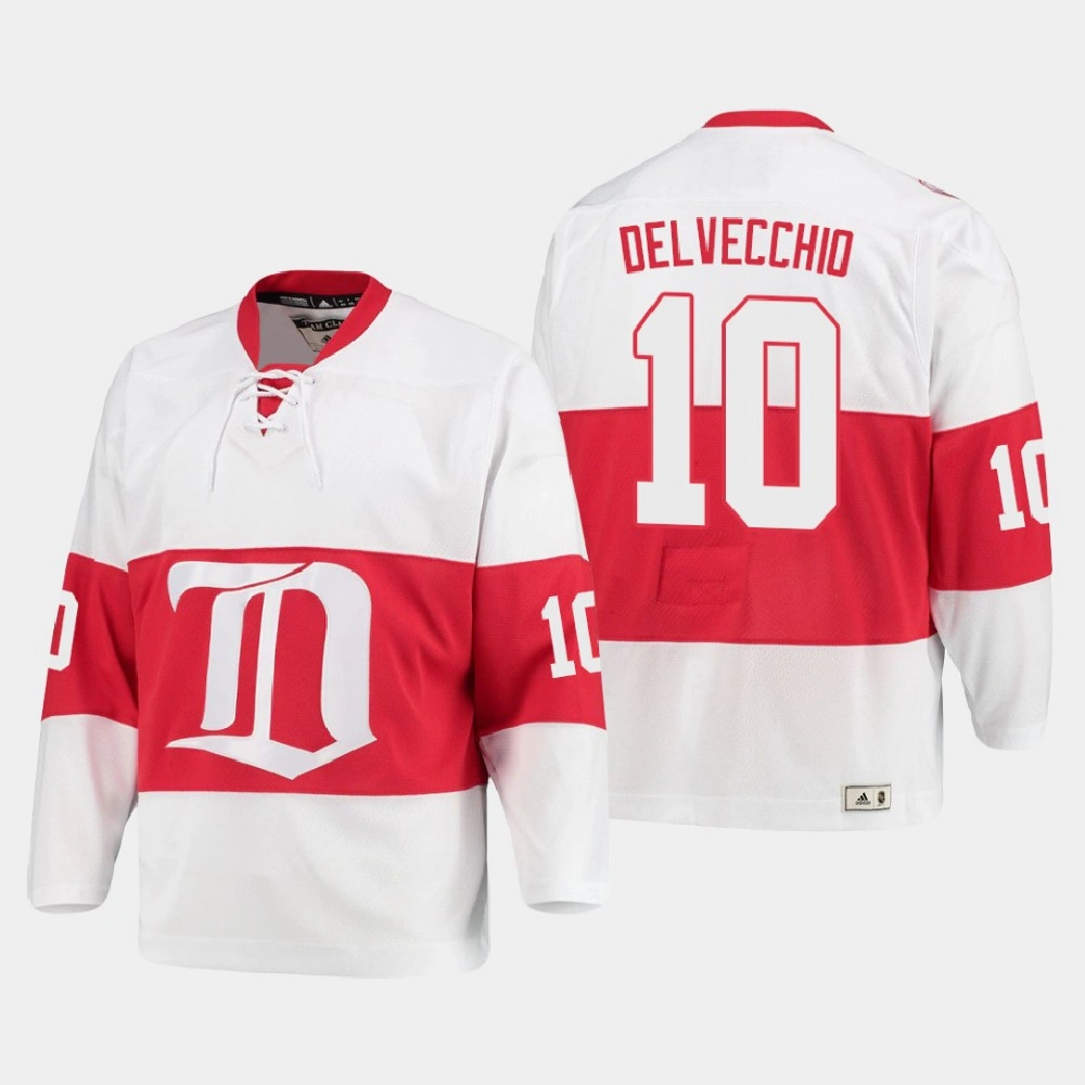 Men's Detroit Red Wings Alex Delvecchio #10 Heritage Authentic White Jersey