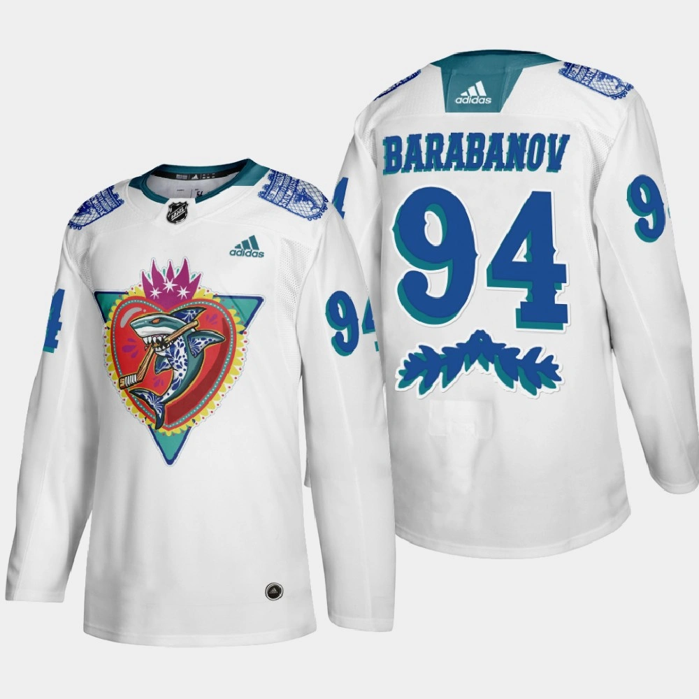 Men's San Jose Sharks Alexander Barabanov #94 Los Tiburones Night White Jersey Men's San Jose Sharks Alexander Barabanov #94 Los Tiburones Night White Jersey