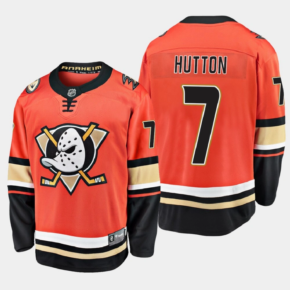 Youth Anaheim Ducks Ben Hutton #7 Alternate 2020-21 Orange Jersey Youth Anaheim Ducks Ben Hutton #7 Alternate 2020-21 Orange Jersey