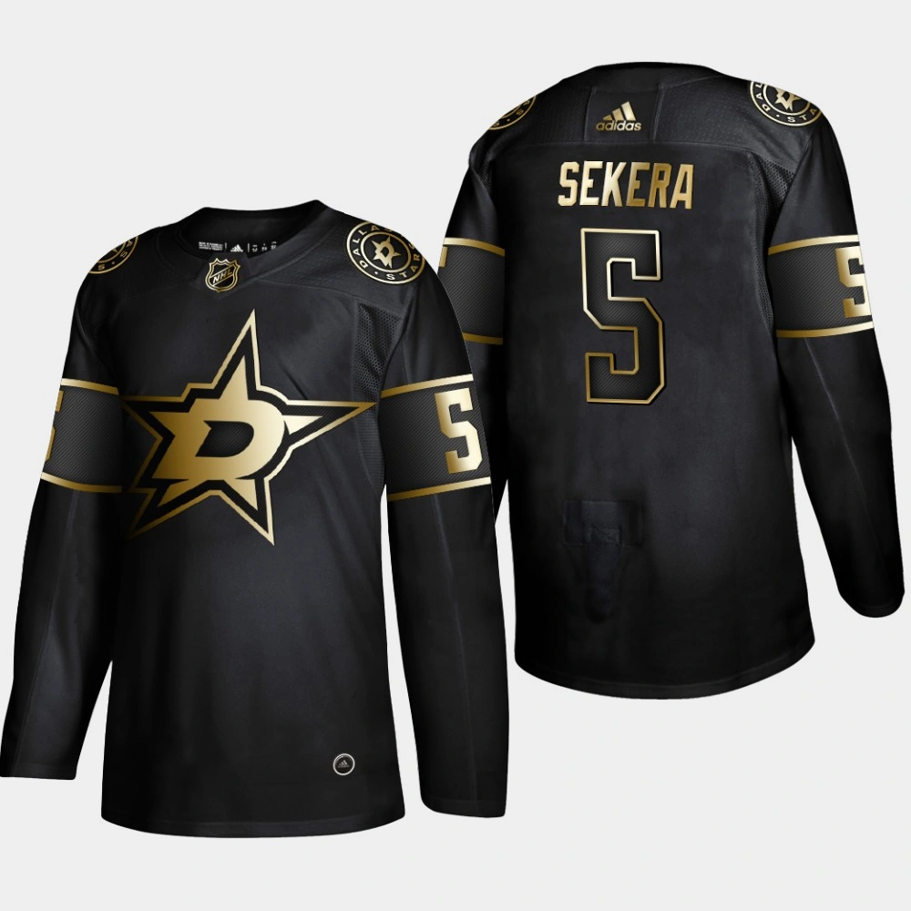 Women's Dallas Stars Andrej Sekera #5 Authentic NHL Golden Edition Black Jersey - Men's