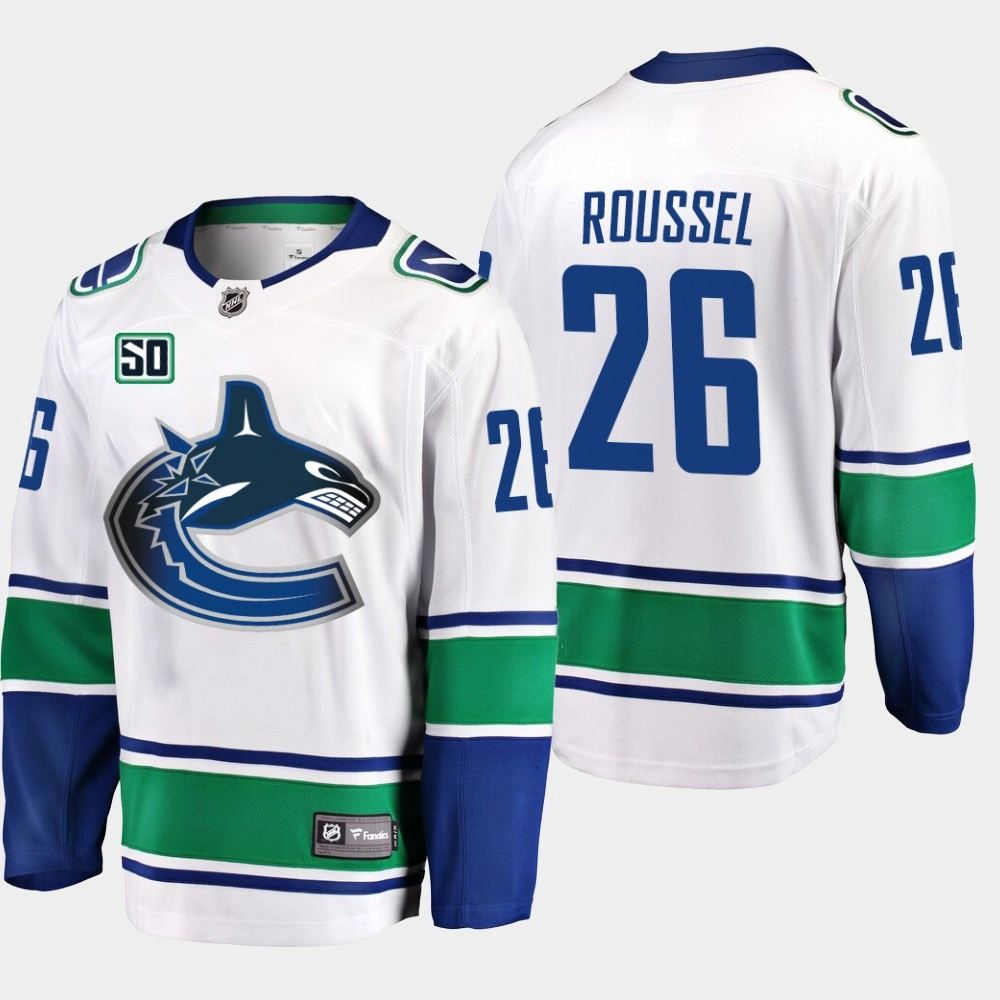 Women's Vancouver Canucks Antoine Roussel #26 50th Anniversary White Away Jersey Women's Vancouver Canucks Antoine Roussel #26 50th Anniversary White Away Jersey