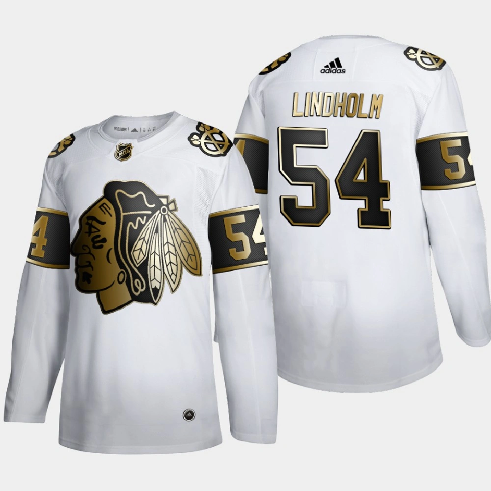 Men's Chicago Blackhawks Anton Lindholm #54 Golden Edition White Authentic Player Jersey