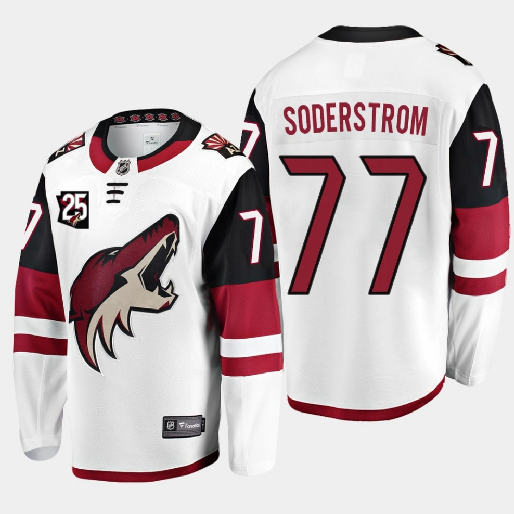 Men's Arizona Coyotes Victor Soderstrom #77 25th Anniversary 2020-21 Away White Jersey