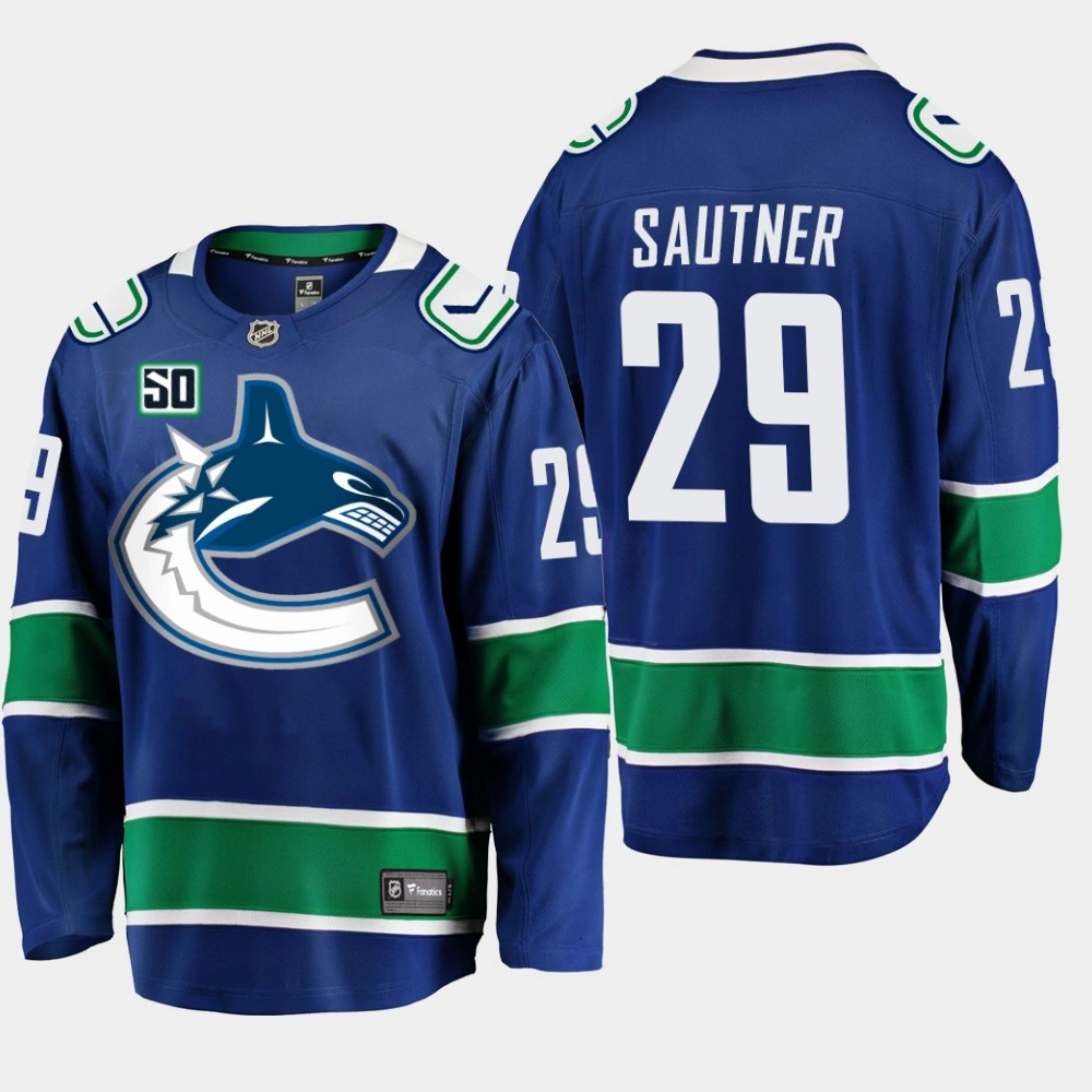 Men's Vancouver Canucks Ashton Sautner #29 Blue 50th Anniversary Home Player Jersey Men's Vancouver Canucks Ashton Sautner #29 Blue 50th Anniversary Home Player Jersey