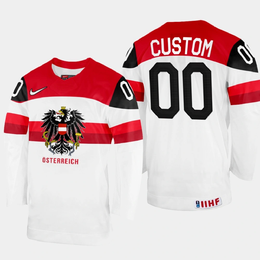 Custom 2022 IIHF World Championship Austria Hockey Jersey White #00 Uniform Custom 2022 IIHF World Championship Austria Hockey Jersey White #00 Uniform