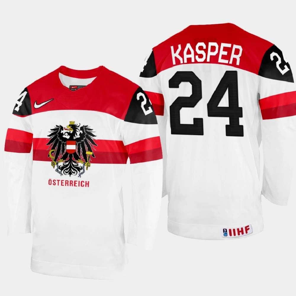 Women's Marco Kasper 2022 IIHF World Championship Austria Hockey Jersey White #24 Uniform