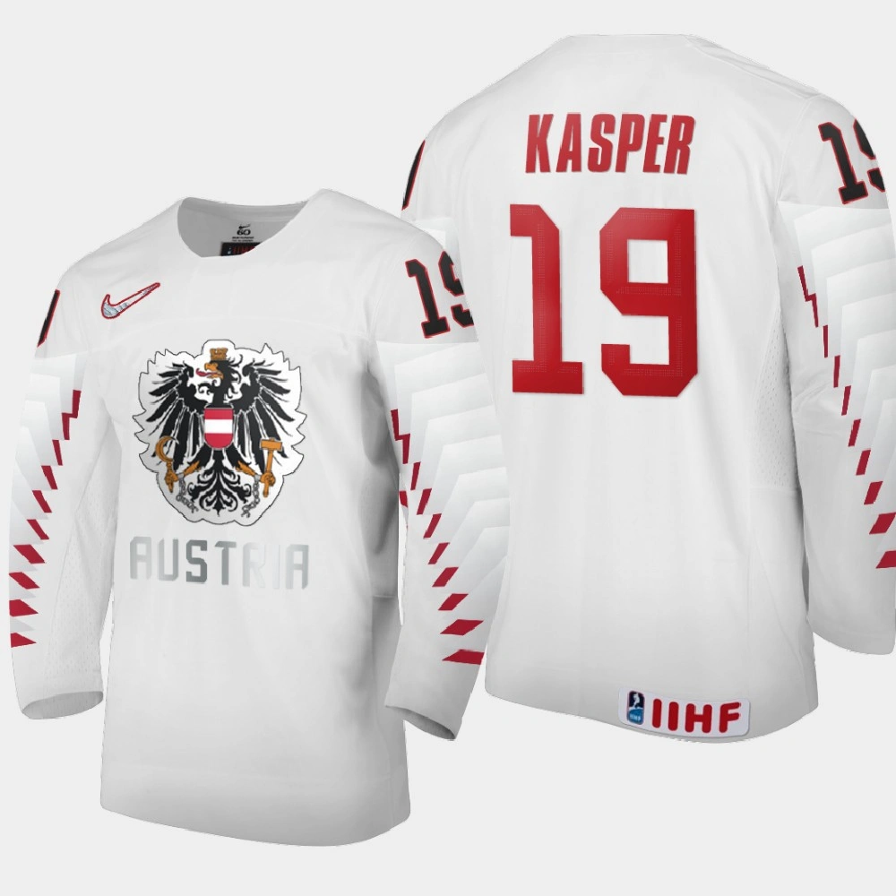 Youth Austria Team Marco Kasper #19 2021 IIHF World Junior Championship Home White Jersey