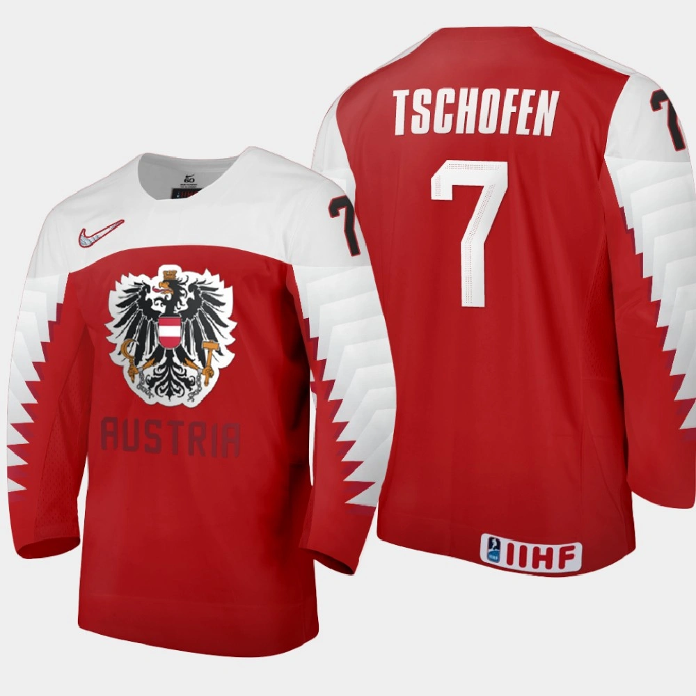 Women's Austria Team Marlon Tschofen #7 2021 IIHF World Junior Championship Away Red Jersey Women's Austria Team Marlon Tschofen #7 2021 IIHF World Junior Championship Away Red Jersey