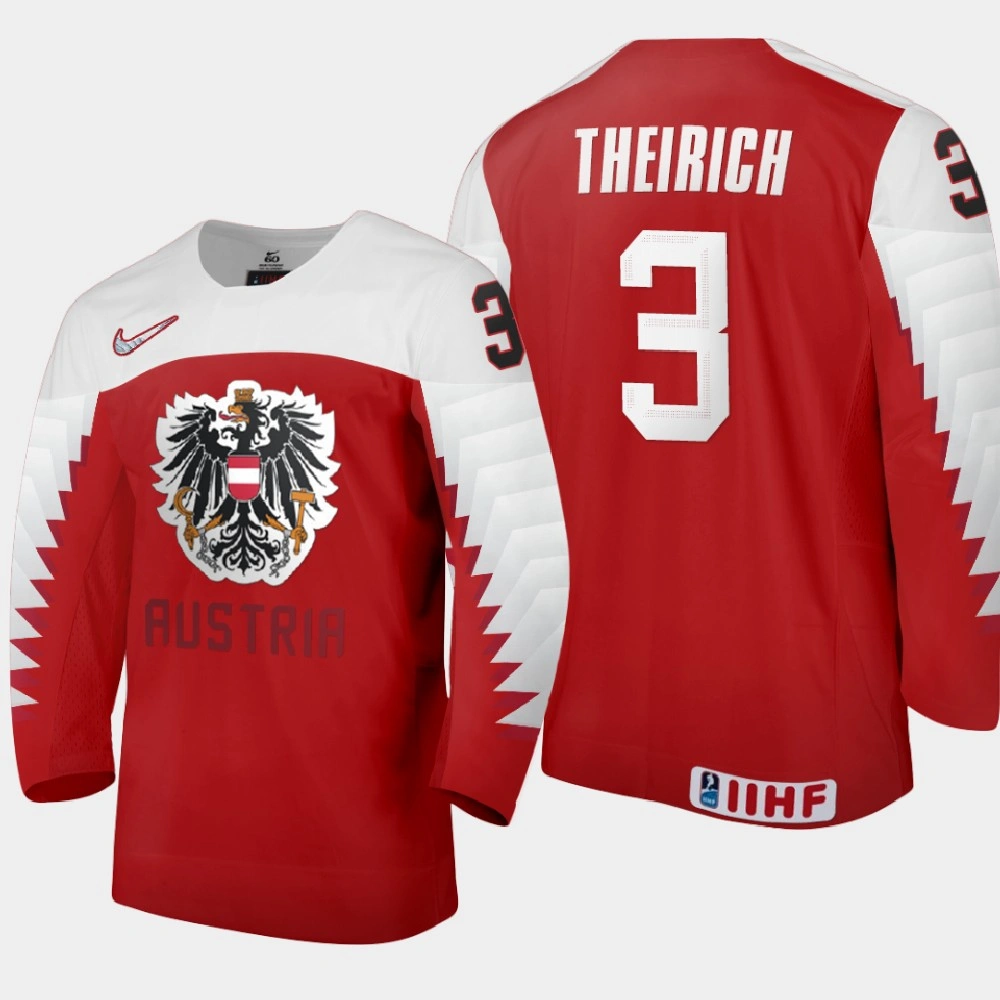 Women's Austria Team Maximilian Theirich #3 2021 IIHF World Junior Championship Away Red Jersey Women's Austria Team Maximilian Theirich #3 2021 IIHF World Junior Championship Away Red Jersey