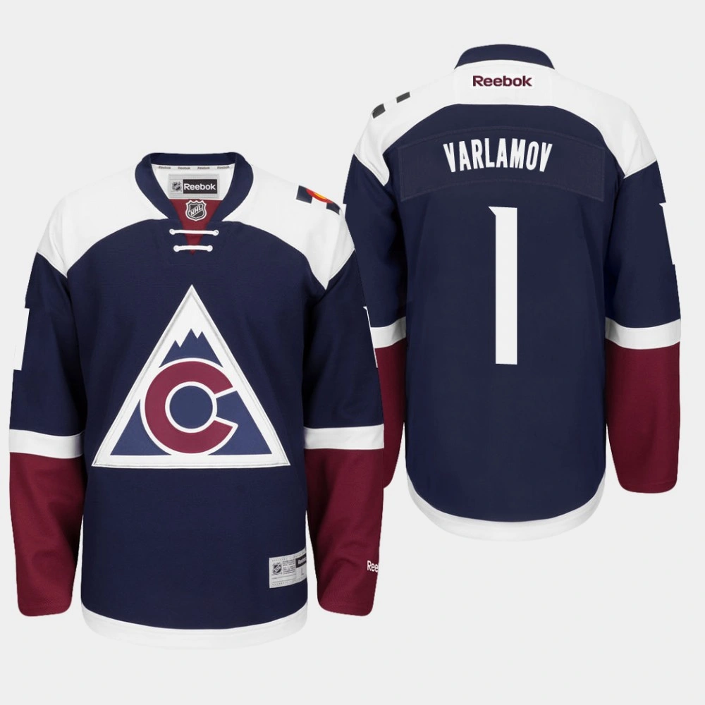 Colorado Avalanche #1 Semyon Varlamov Alternate Premier Reebok Navy Blue Jersey
