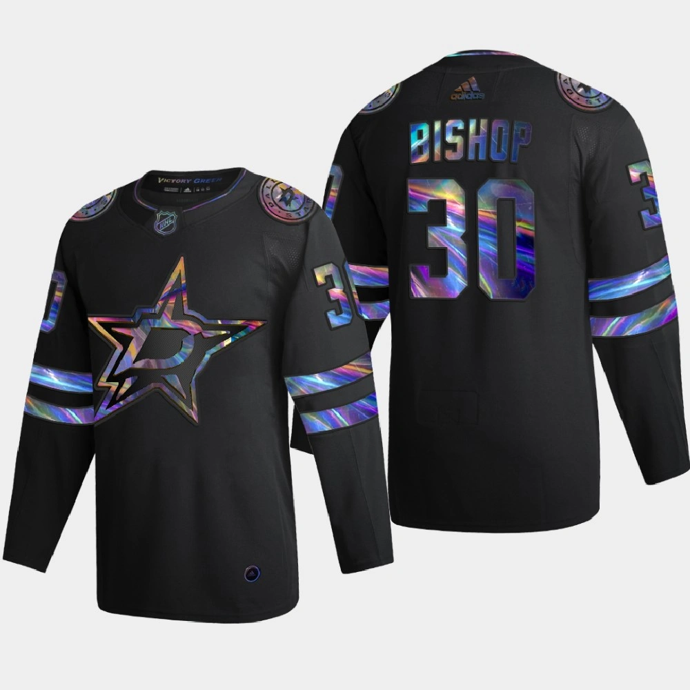 Men Dallas Stars Ben Bishop #30 Iridescent Holographic Collection Authentic Black Jersey Men Dallas Stars Ben Bishop #30 Iridescent Holographic Collection Authentic Black Jersey