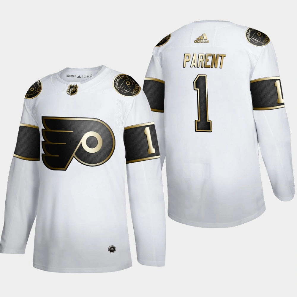 Women's Philadelphia Flyers Bernie Parent #1 NHL Golden Edition White Retired Authentic Jersey