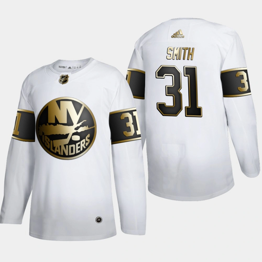 Men's New York Islanders Billy Smith #31 NHL Golden Edition White Retired Authentic Jersey Men's New York Islanders Billy Smith #31 NHL Golden Edition White Retired Authentic Jersey