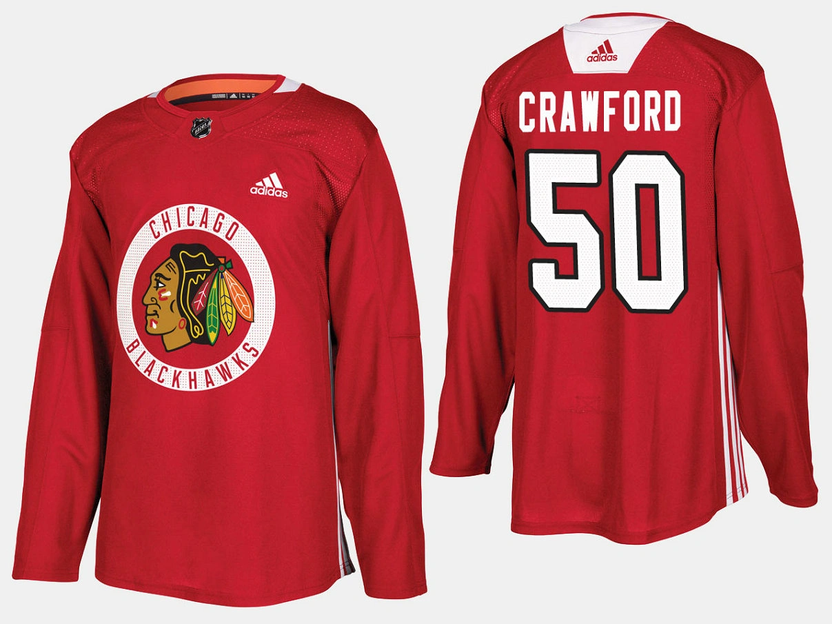 Chicago Blackhawks #50 Corey Crawford Home Adidas Practice Player Red Jersey Chicago Blackhawks #50 Corey Crawford Home Adidas Practice Player Red Jersey