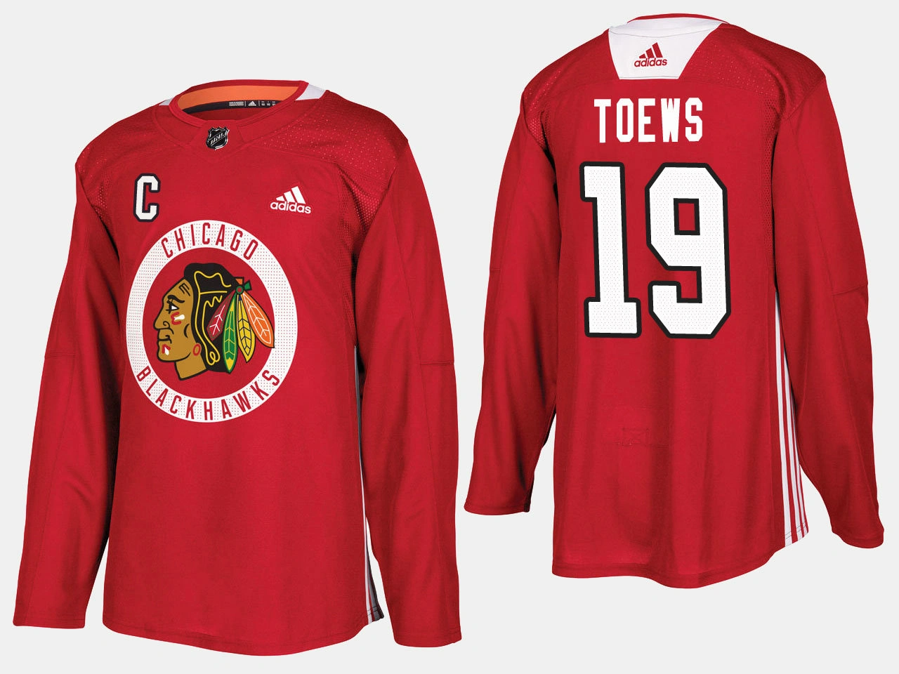 Women's Chicago Blackhawks #19 Jonathan Toews Home Adidas Practice Player Red Jersey
